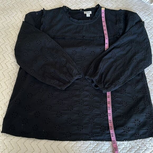 J. Crew High Neck Eyelet Cotton Blouse Lined Ruffled Neckline Elastic Sleeves M - Picture 8 of 12
